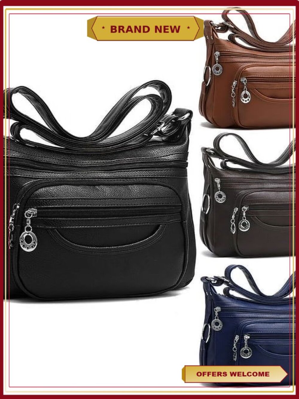 Women's Crossbody Bag Leather Handbag Pocketbook Lightweight Shoulder Purse